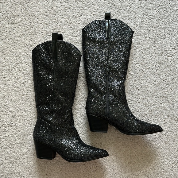 NWOT Lemon Drop black sparkle cowboy boots - Picture 3 of 16